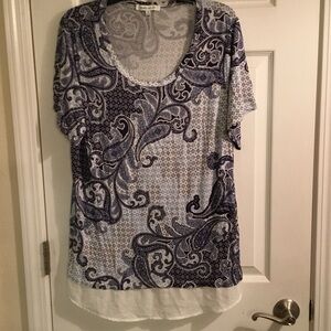 Rose & Olive Blue and White Paisley Blouse